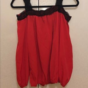 Red and black thin light blouse